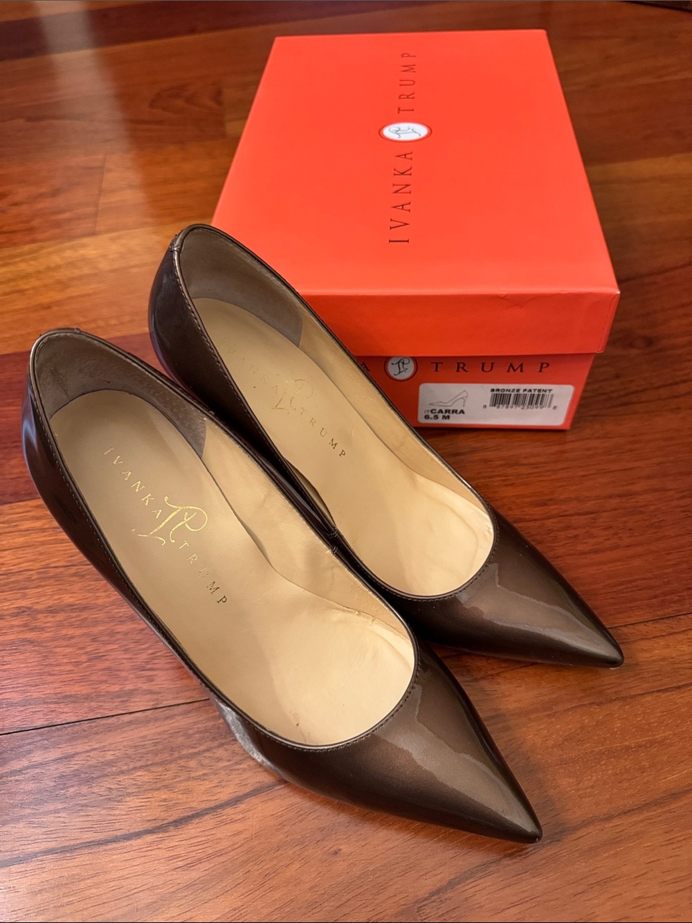 Ivanka Trump Brown Patent Pointed Toe Pumps